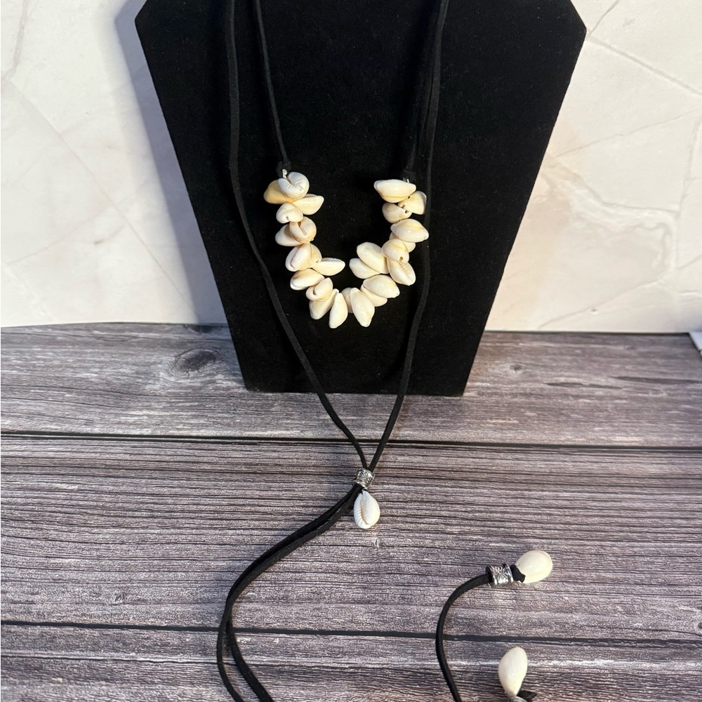 NWT Free People Katie Leather Shell Choker Layered Necklace Beach Bohemian Surf
